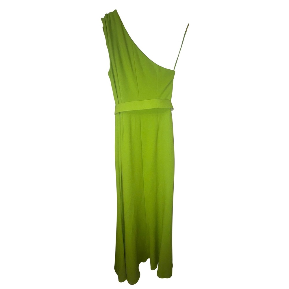 $895 Badgley Mischka Womens One Shoulder Belted Gown Lime Green Size 4 NWT - Picture 16 of 16